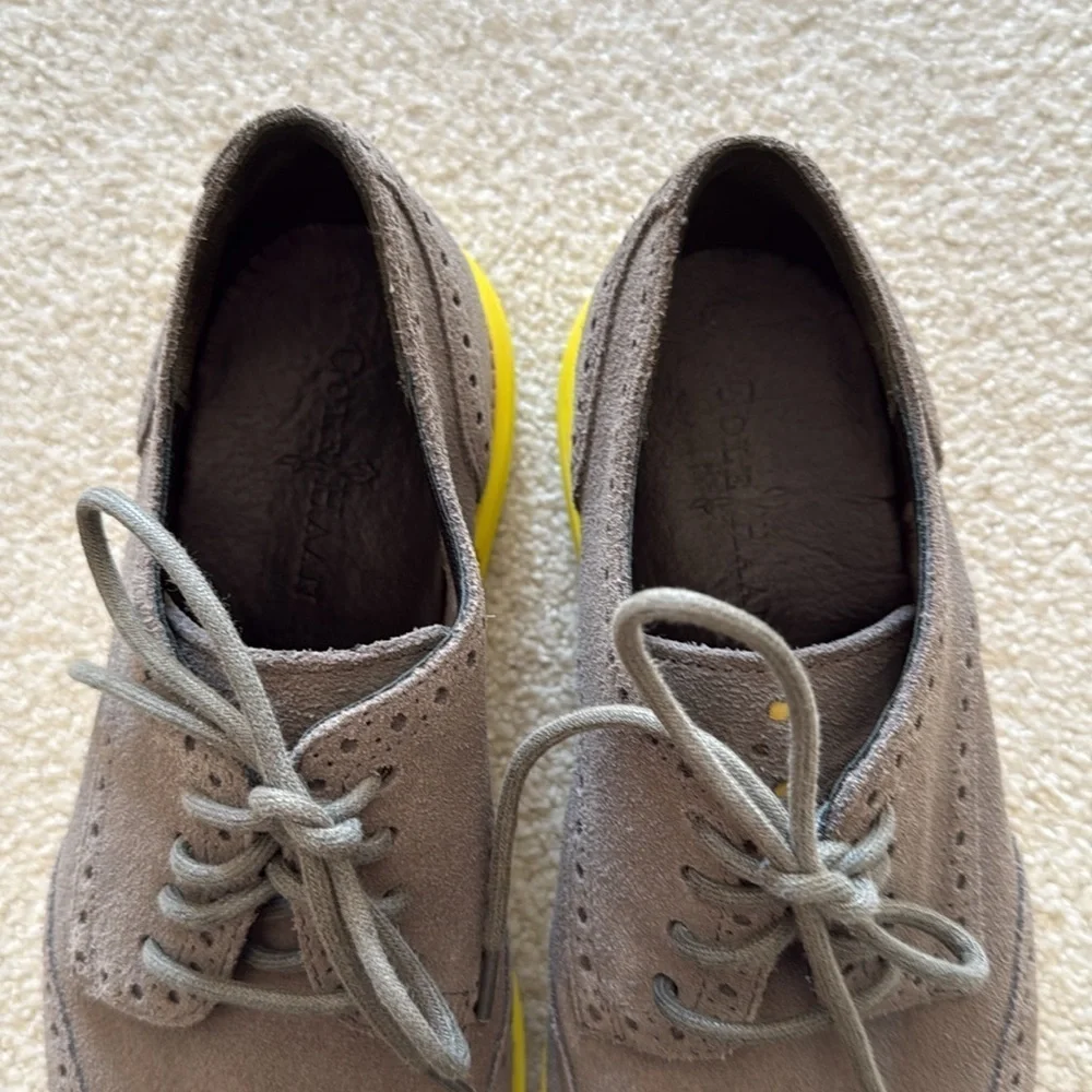 Cole Haan Grand Oxford Grey Suede Leather Neon Wingtip Sneakers Shoes Mens 9